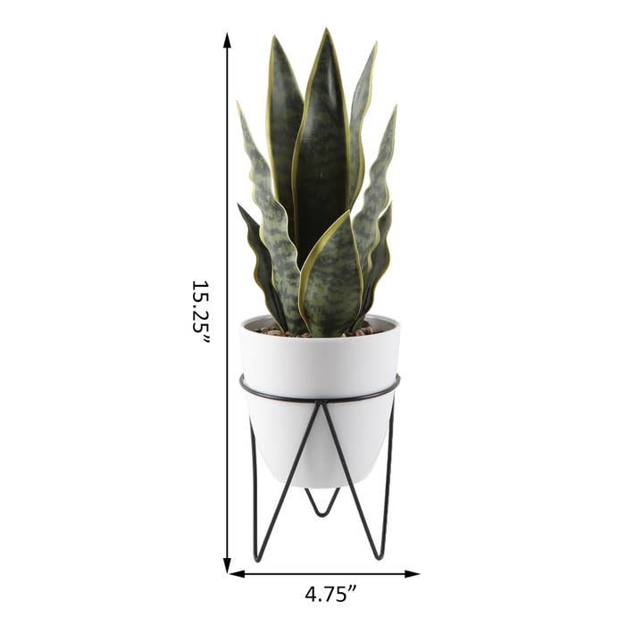 Flora Bunda Inc - Wholesale Artificial Plant - Faux Snake Plant in White Ceramic Pot with Metal Stand1