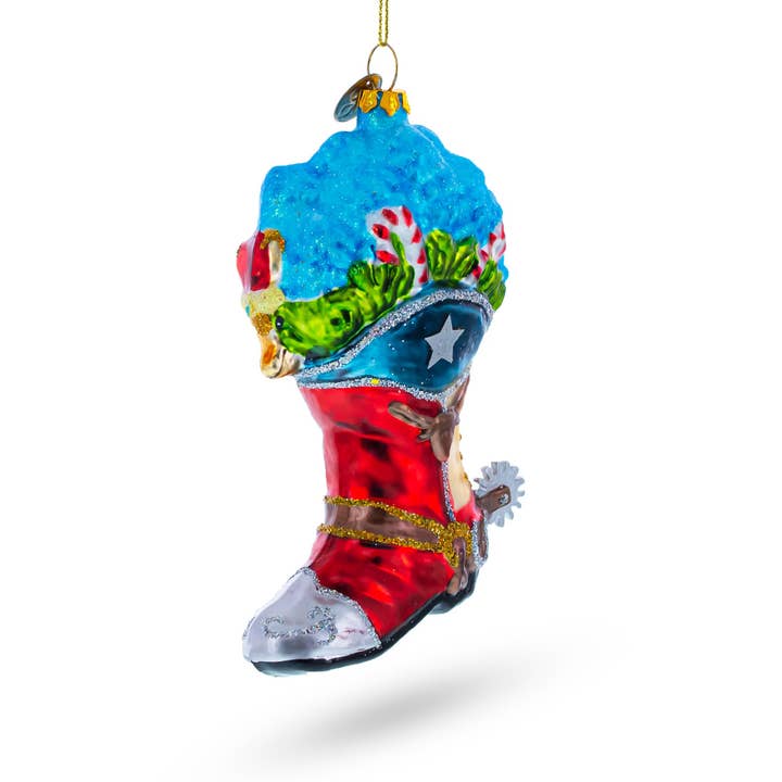 Cowboy Boot with Candy Canes Glass Ornament for wholesale by BestPysanky