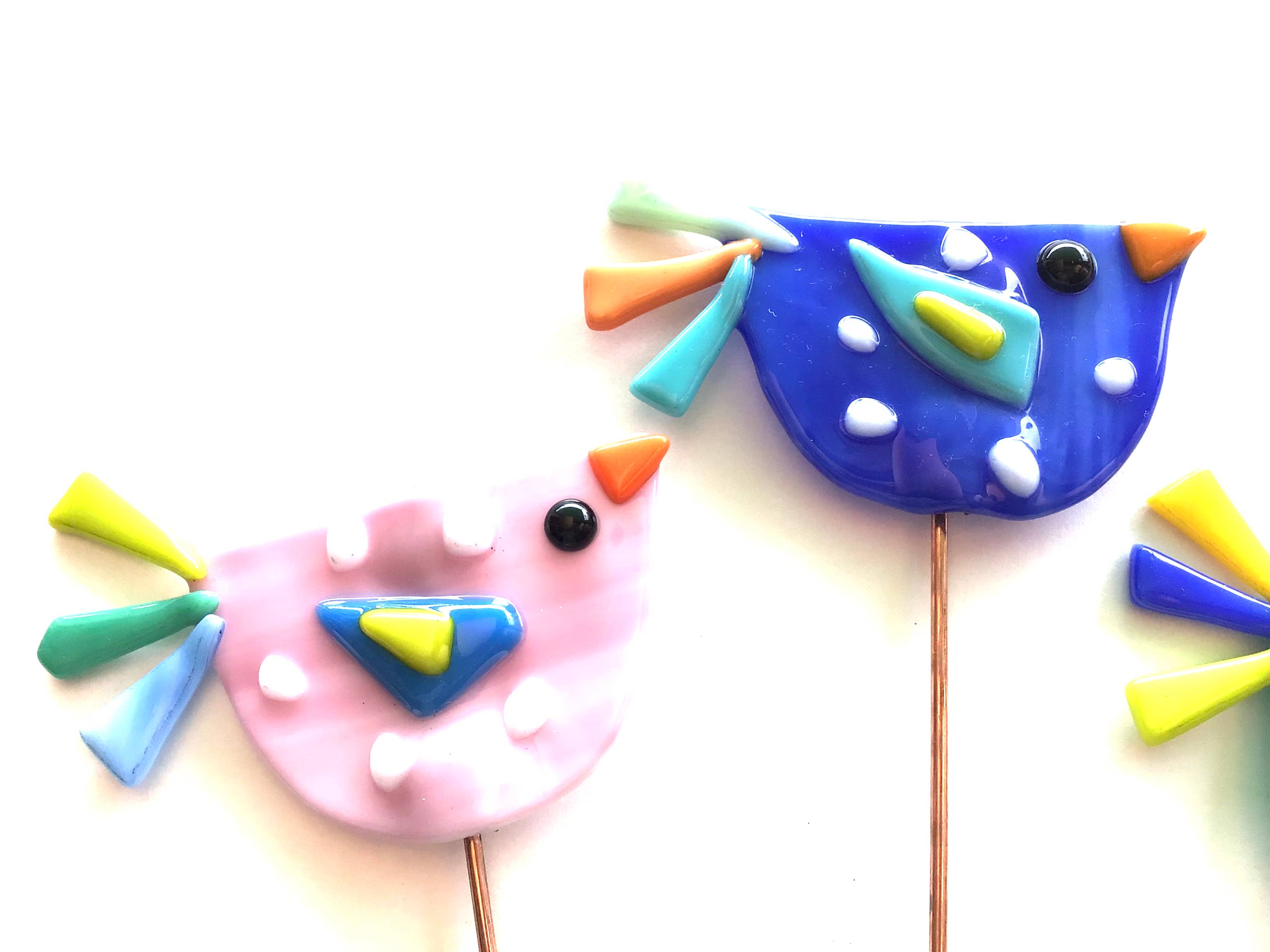 Fish Tales - Wholesale Garden/Lawn Stake - Bird plant stake fused glass7