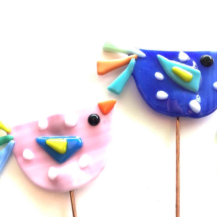 Fish Tales - Wholesale Garden/Lawn Stake - Bird plant stake fused glass7