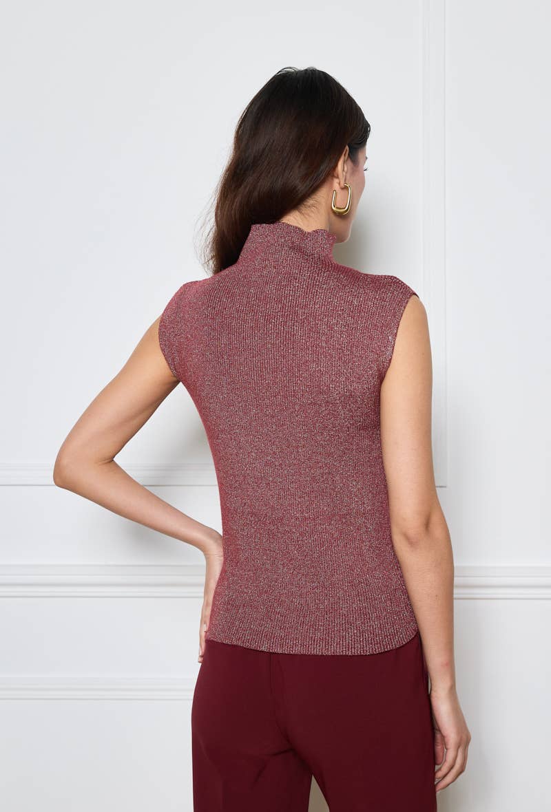 LULUMARY – wholesale Stickad topp - Dam – Lurexstickad top H684 med hög krage, 6-pack12