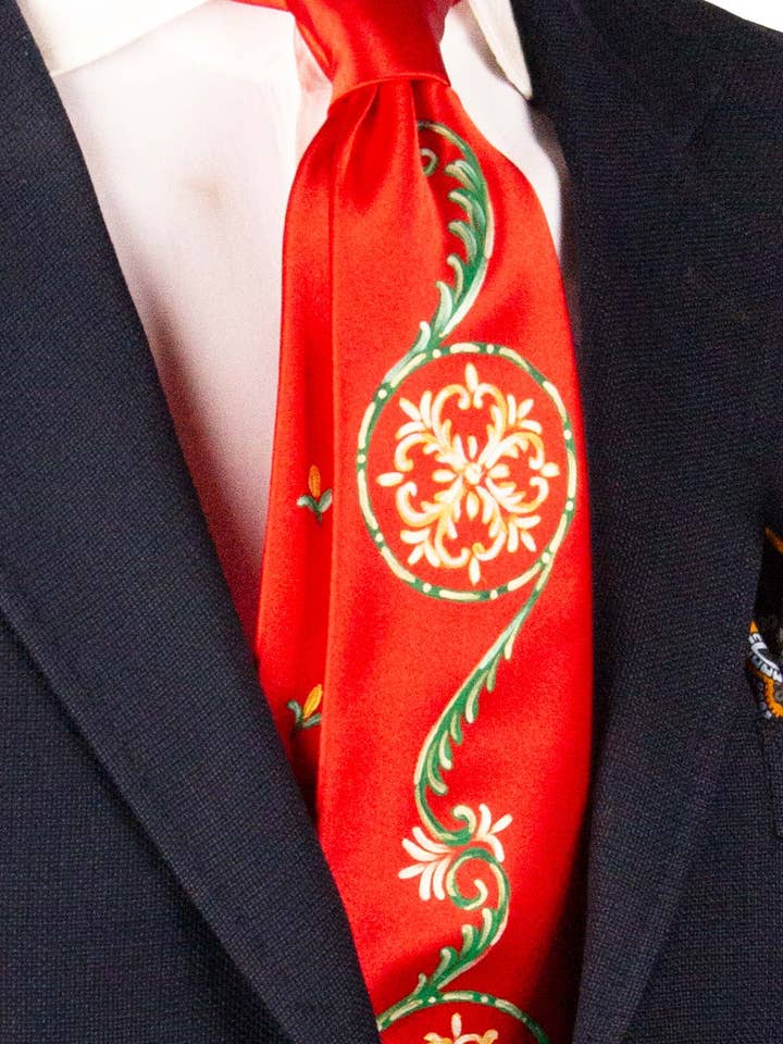 Handbemalte rote sizilianische Krawatte GP84 für den Großhandel von Graffeo Cravatte