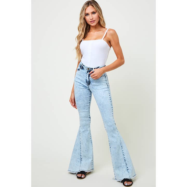 Saints & Hearts - Wholesale Jeans - Women's - SIP6138A WESTERN LT DENIM ACID WASHED FLARES BELL BOTTOMS