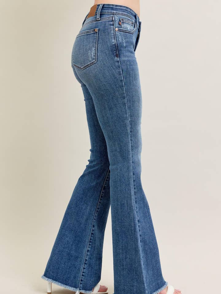 Watermelon Apparel - Wholesale Jeans - Women's - Judy Blue Mid Rise Vintage Fray Hem Flare