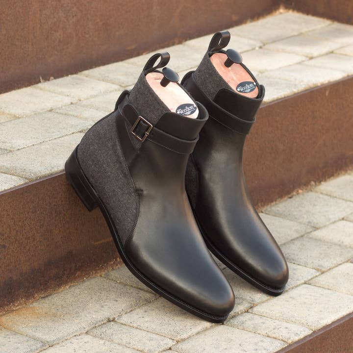 Rohan Flannel & Leather Jodhpur Boot in Black / Dark Grey for wholesale by DapperFam