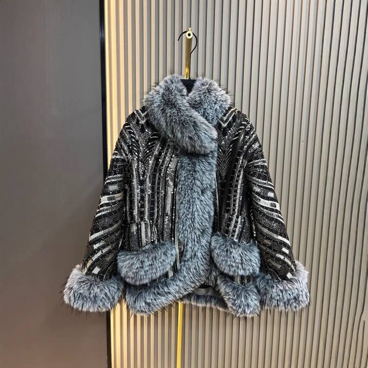 M257 2025 Winter Faux Fox Fur Sequin Embellished Coat and other Purchase Wholesale beads sequins. Free Returns & Net 60 Terms on Faire trending on Faire.