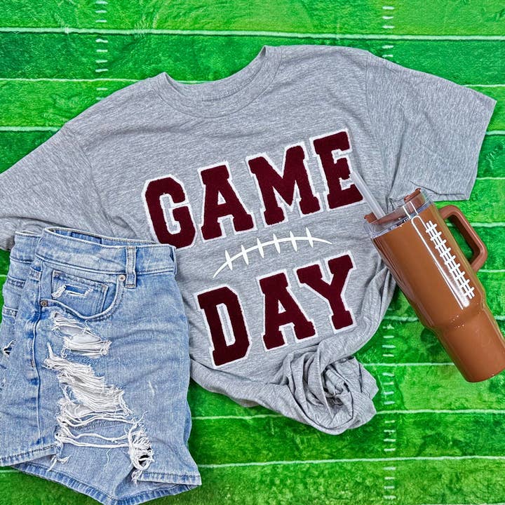 Trendy Tee Co. - Wholesale T-Shirt (Graphic) - Unisex - Maroon Game Day with Silicon Laces Tee
