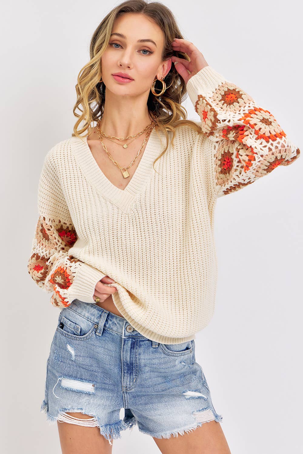 Sweet Lovely by Jen - Wholesale Knit Sweater - Women's - CROCHET PATCHWORK SWEATER30