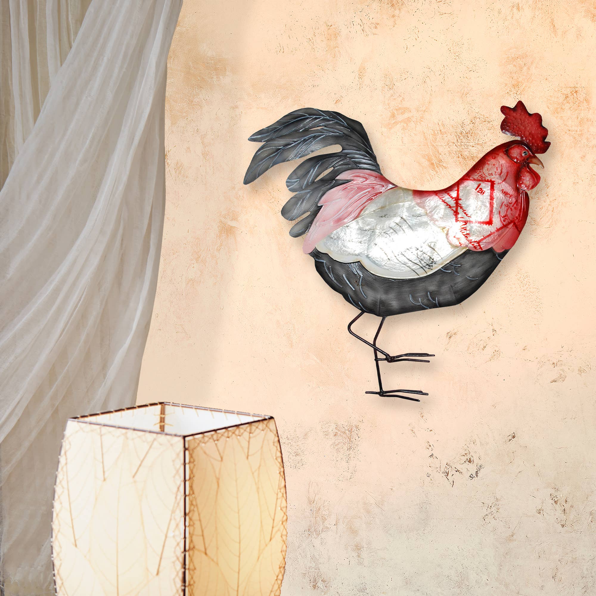 Eangee Home Design - Venta al por mayor Papel pintado 3D - Decoración de pared con forma de gallo, rojo, blanco y azul, con caja fuerte Capiz-Outdoor3