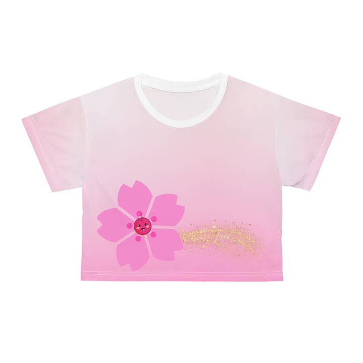 Happy Cherry Blossom Crop T-shirt voor wholesale door Once Upon a Find Couture