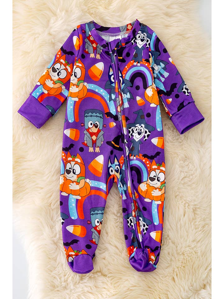 Kids Charm Online - Wholesale Jumpsuit - Baby - 🍁 PURPLE CHARACTER PRINTED ONESIE W/FOOTIE. RPB40215 AMY