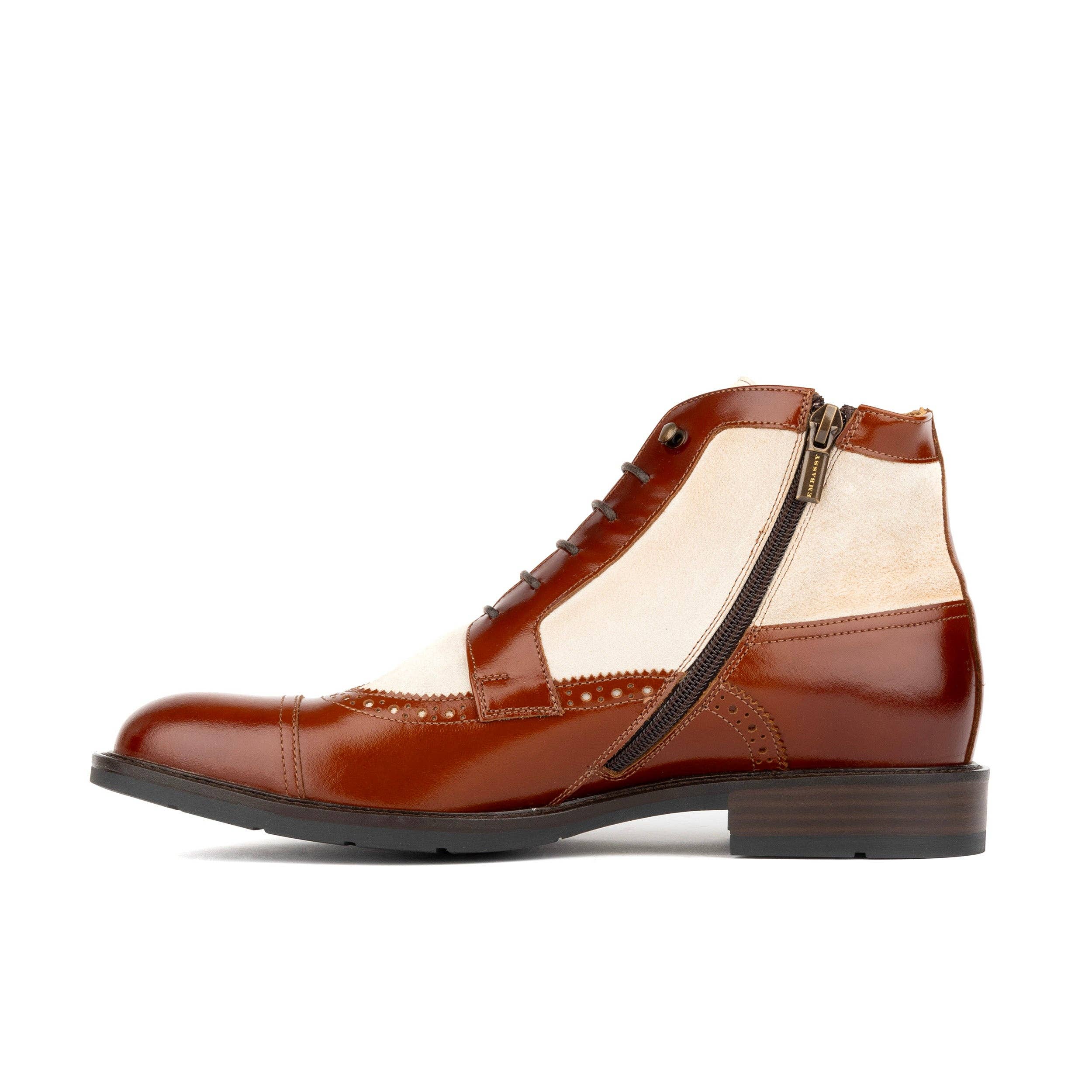 Embassy London – wholesale Chelsea boots – Men's – Charles - Light Tan & Cream - Men's Toe-Cap Dressy Leather & Suede Boot with Brogue Details2