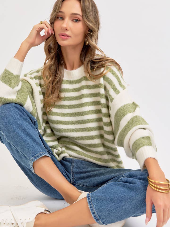 Sweet Lovely by Jen - Wholesale Knit Sweater - Women's - SOFT COZY EVERYDAY WARDROBE STRIPED KNIT SWEATER 17