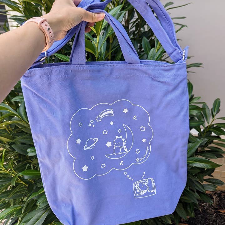 BAGGU Dino Dreams of Space TOTE BAG Duck Dual-handle Purple for wholesale by Tiny Pineapple Studio