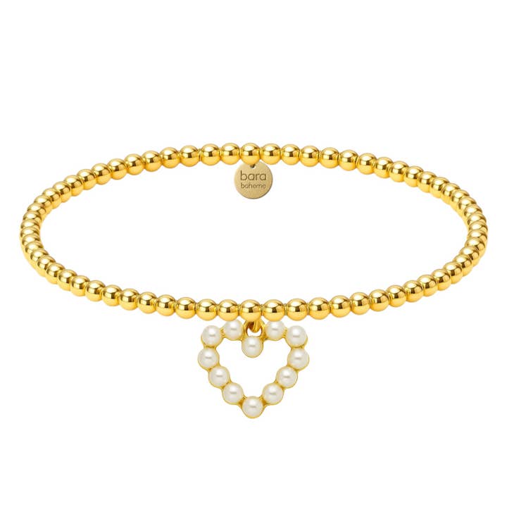 Pearl Heart Charm | Gold Filled Beaded Bracelet for wholesale by bara boheme