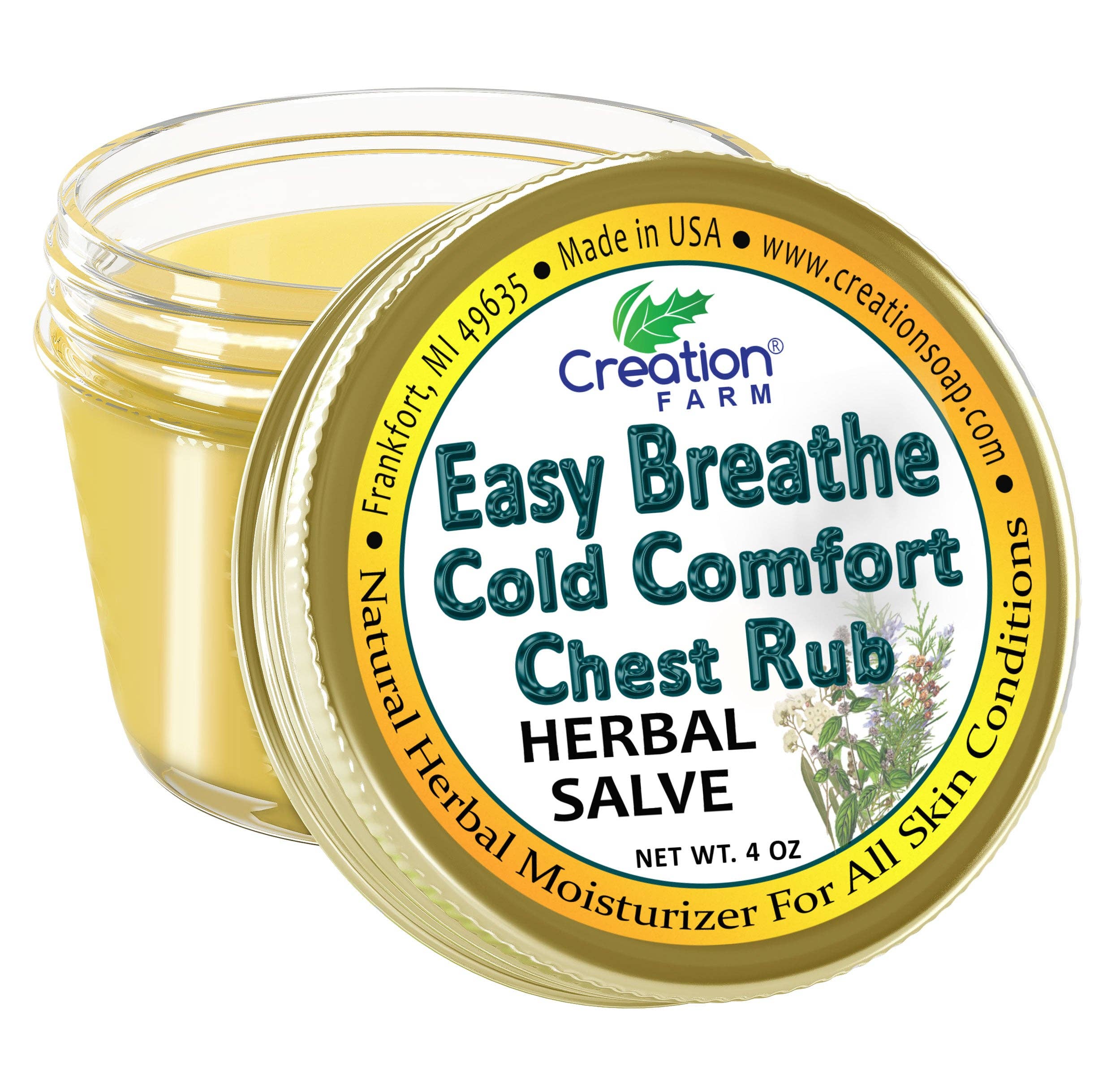 Creation Farm Inc - Wholesale Healing Salve/Balm/Cream - Easy Breathe Cold Comfort Herbal Chest Rub From Creation Farm Eucalyptus Peppermint Rosemary Clary Sage Thyme0