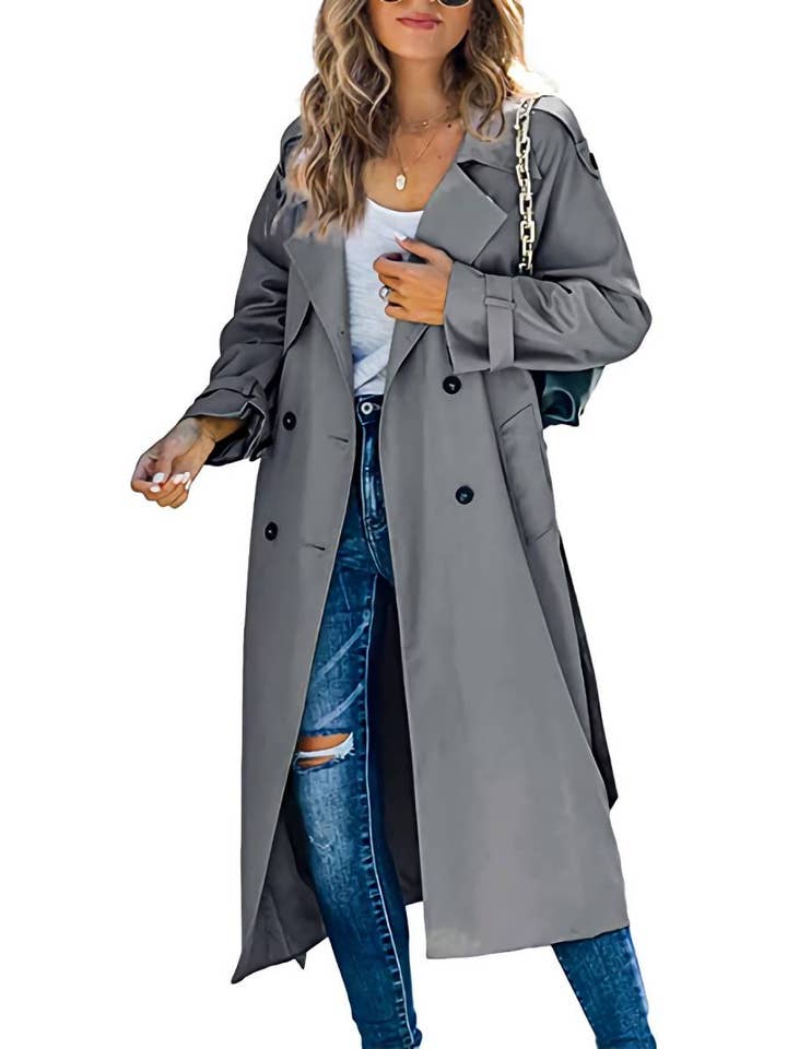 HIDDENBRAND - Wholesale Trench Coat - Women's - Long Lapel Double-Breasted Panels Trench Coat