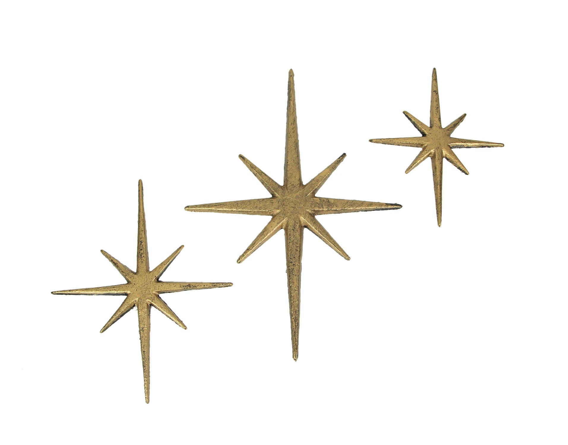 Zeckos - Wholesale Wall Accent - Large Set of 3 Metallic Gold Cast Iron Starburst Wall Decor