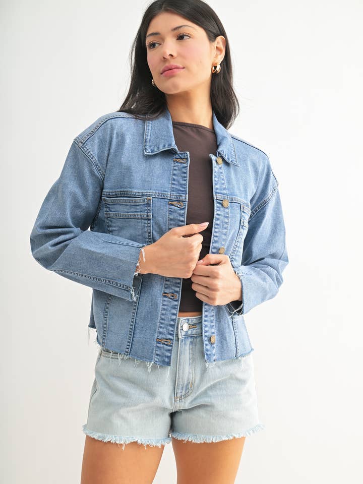 JA396 - LT - Frayed Hem Utility Denim Jacket for wholesale by Just USA Jeans