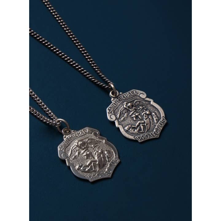 We Are All Smith - Wholesale Pendant/Charm Necklace - Sterling Silver Saint Michael Shield Shape Pendant Necklace3