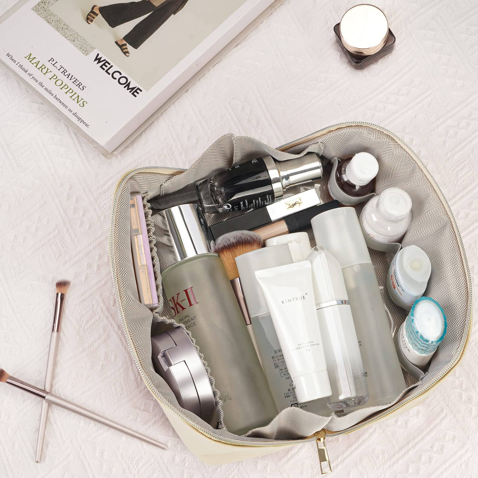 wandf - Venta al por mayor Bolsa para maquillaje - Bolsa de maquillaje de cuero vegano plana abierta, bolsa cosmética con cremallera26