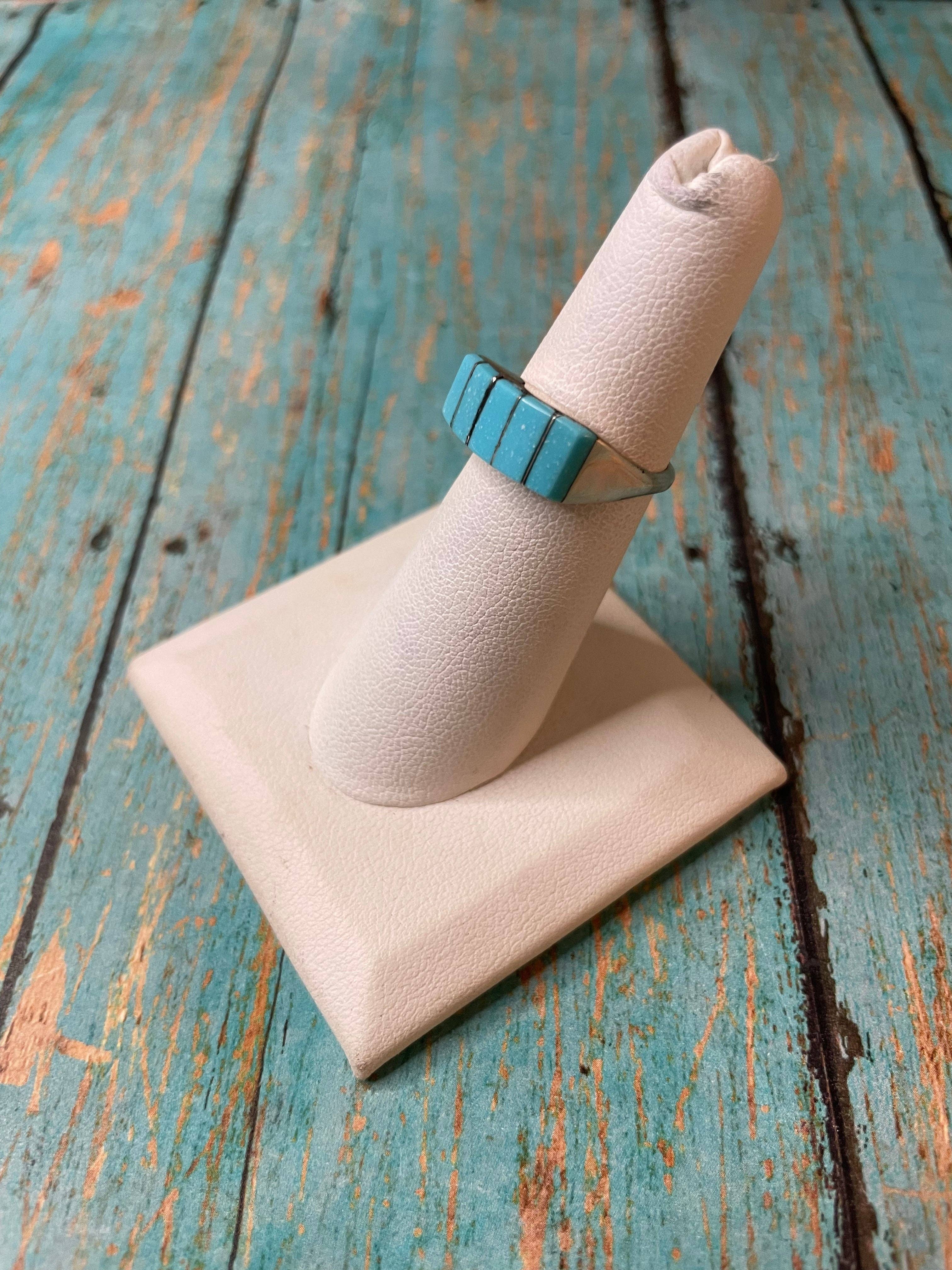 Nizhonitradersllc – Anel de cocktail/declaração por atacado – Anel Zuni 5 Stone Inlay Turquesa & Prata de 1ª Lei assinado3