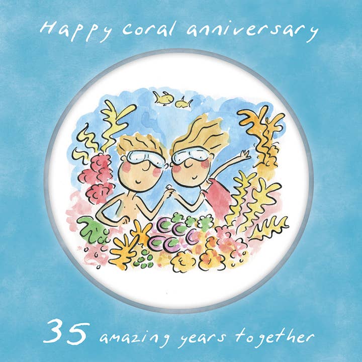 35th anniversary (coral) card for wholesale by Inky Blue Ltd t/a Holy Mackerel
