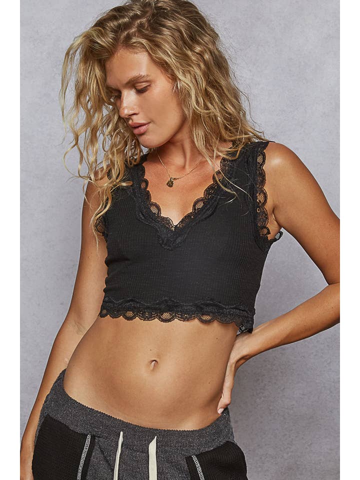 Pol Clothing - Wholesale Tank Top - Women's - Lace Trim Ribbed V Neck Summer Sleeveless Crop Top32