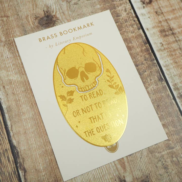 LiteraryEmporium - Wholesale Bookmark - Shakespeare Hamlet Skull Brass Bookmark 'To Read Or . . .'4