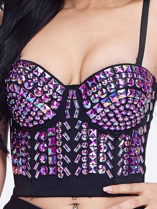 Sexy Rainbow Stones Pattern Crop Bustier Top for wholesale by Lydia USA