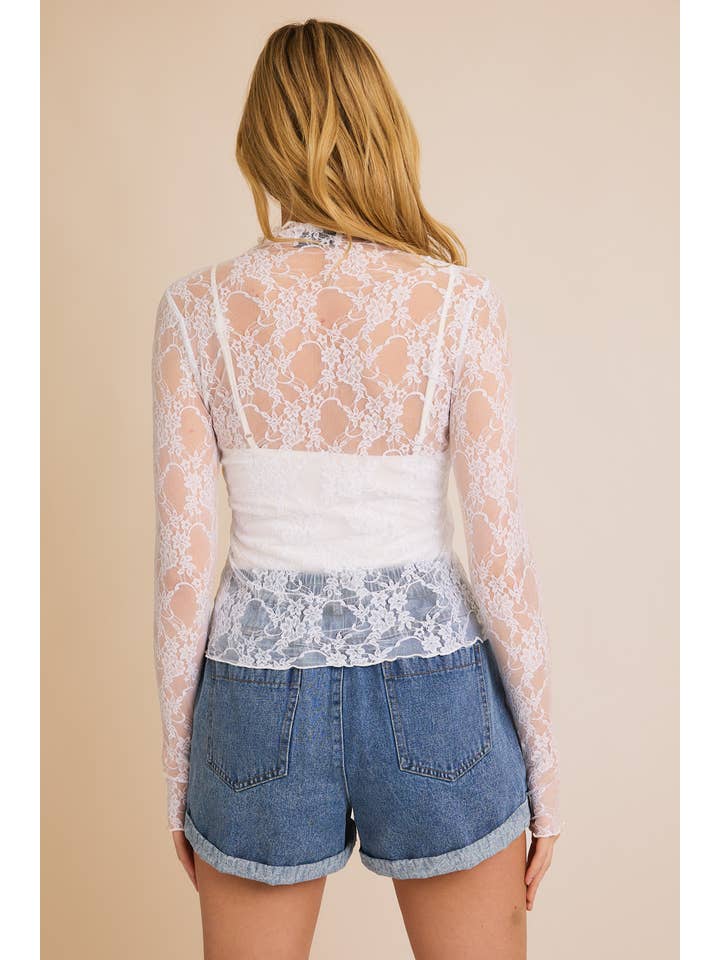 GILLI - Wholesale Knit Top - Women's - LONG SLEEVE MERROW HEM FLORAL MESH TOP