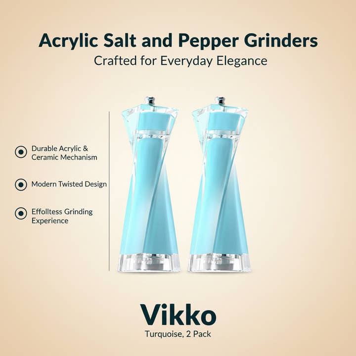Kadra Kitchenware - Vendita all'ingrosso Set sale e pepe - Mitbak - Macinasale e pepe in acrilico, turchese, confezione da 23