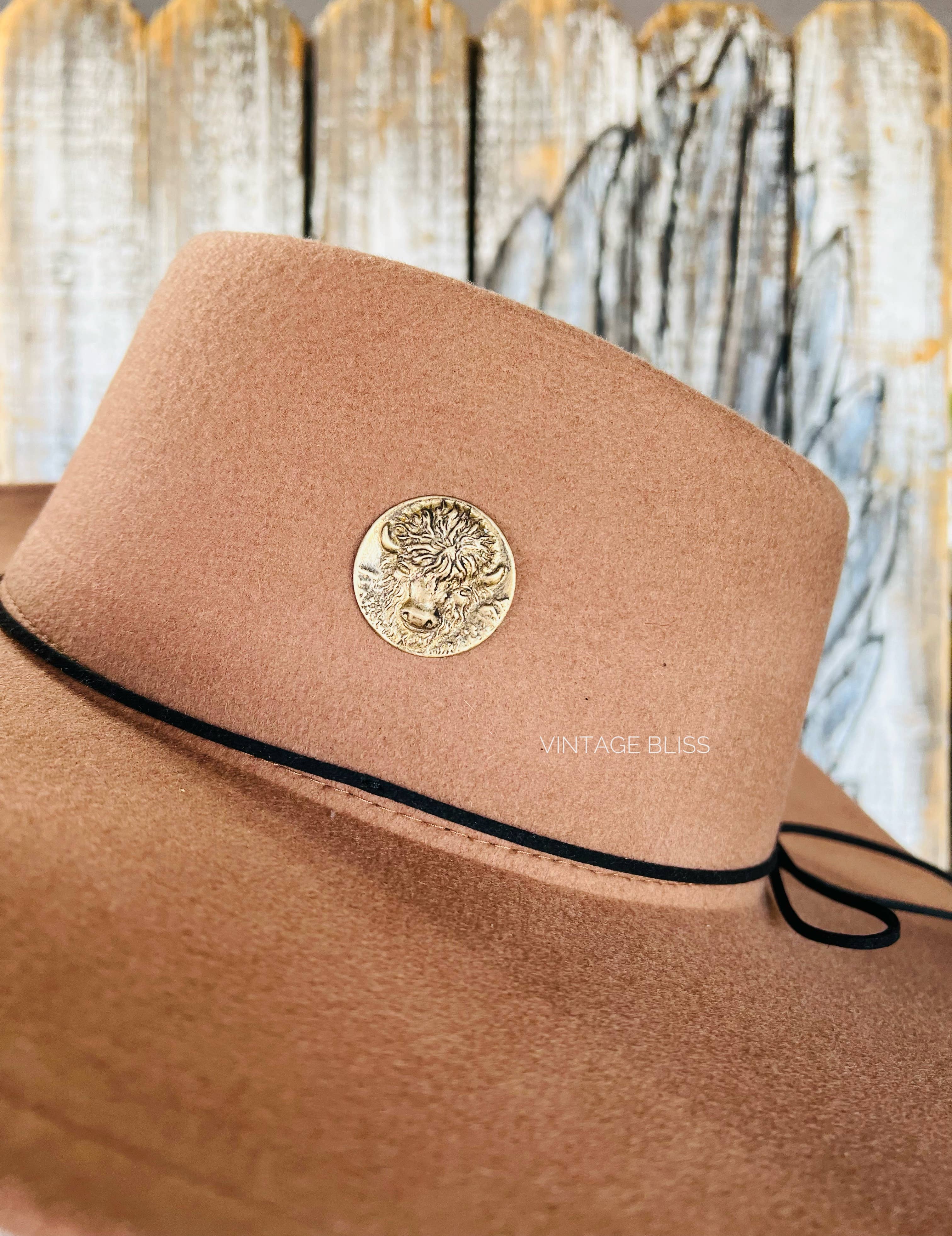 Vintage Bliss - Wholesale Brooch - Western Brass Patina Buffalo Hat Pin3