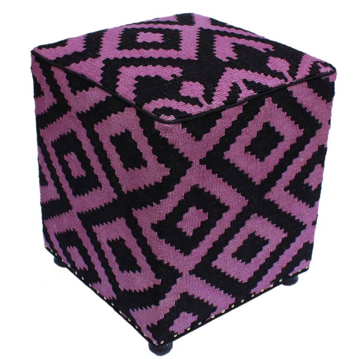 Rustic Sharpe Handmade Kilim Upholstered Ottoman for wholesale by Arshs Fine Rugs