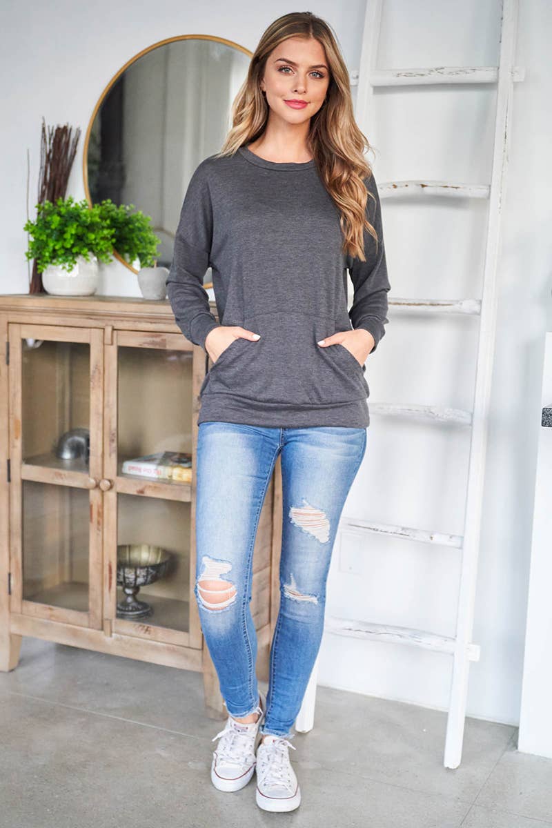 You & Me – wholesale Sweatshirt - Dam – PPT2063-LÅNGÄRMAD FRANSK FROTTÉ TOPP MED KÄNGURUFICKA49