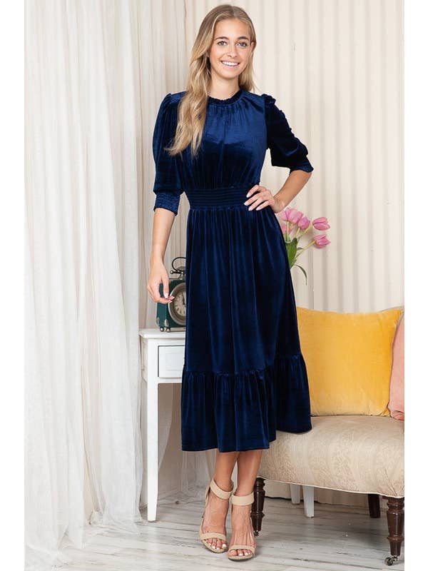 Reborn J - Wholesale Dress - Women's - Velvet Three Quarter Sleeve Midi Dress5