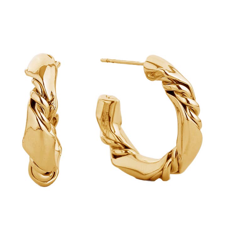 Fashion City - Wholesale Hoop Earrings - 14K Gold-Dipped Twist Texture Post Earring