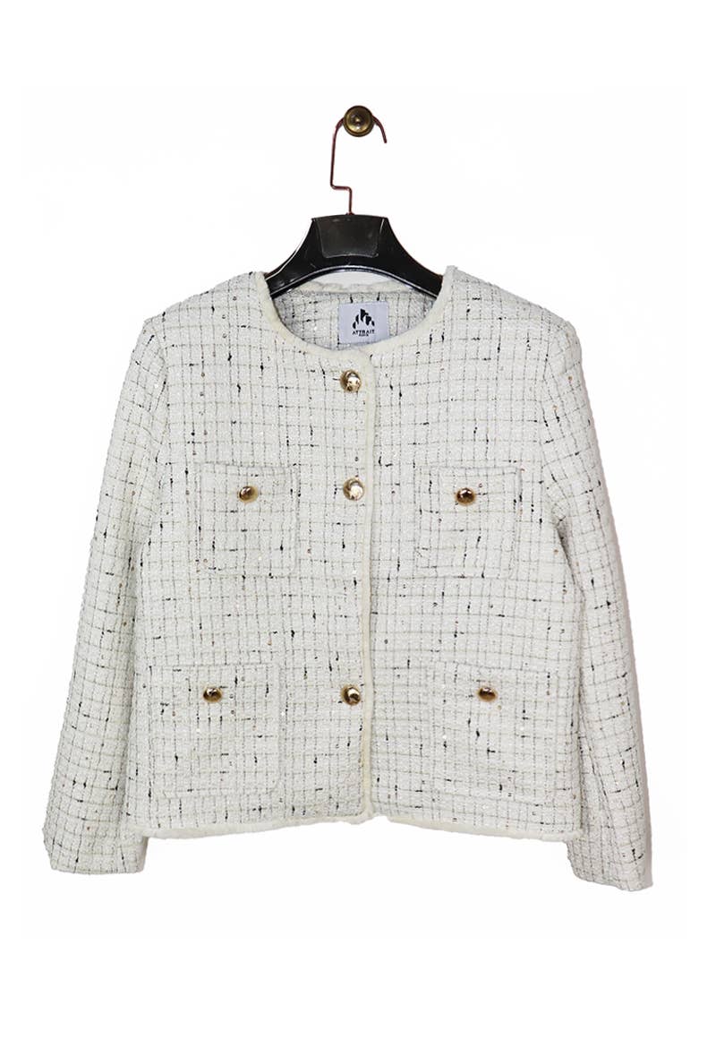 Attrait Paris – Großhandel Anzugjacke – Damen  – Tweedjacke mit Rundhalsausschnitt0