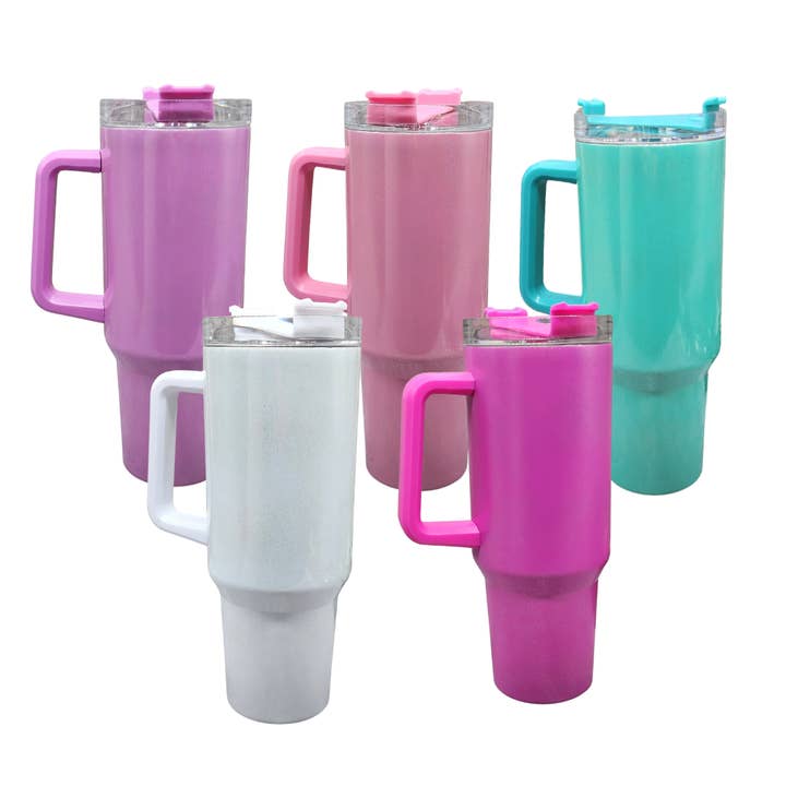 40-ounce Sublimation Shimmer Holographic Tumbler with Handle for wholesale by Sublimation Kings of Florida