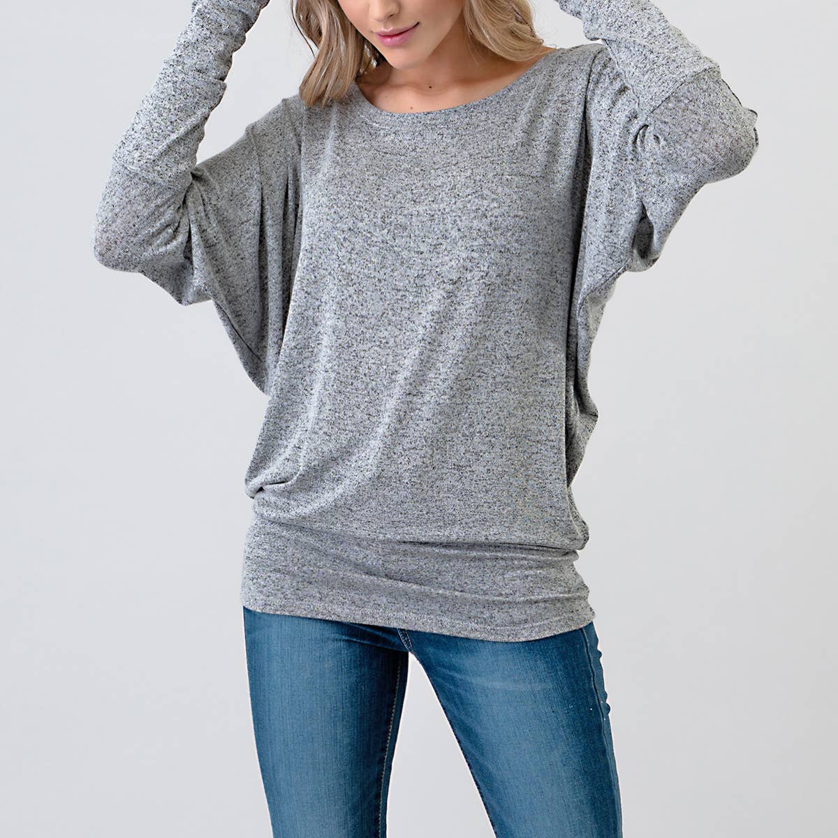 Heimious - Vente Haut en maille – femme - Haut en tricot Hacci à manches longues et col rond à manches Dolman, 270134