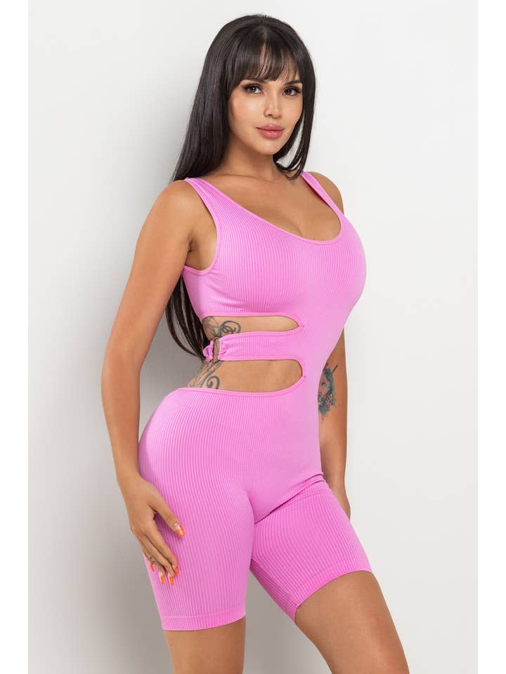 ANWND - Wholesale Romper - Women's - AT7589-SOLID SLITS WAIST SEAMLESS ROMPER