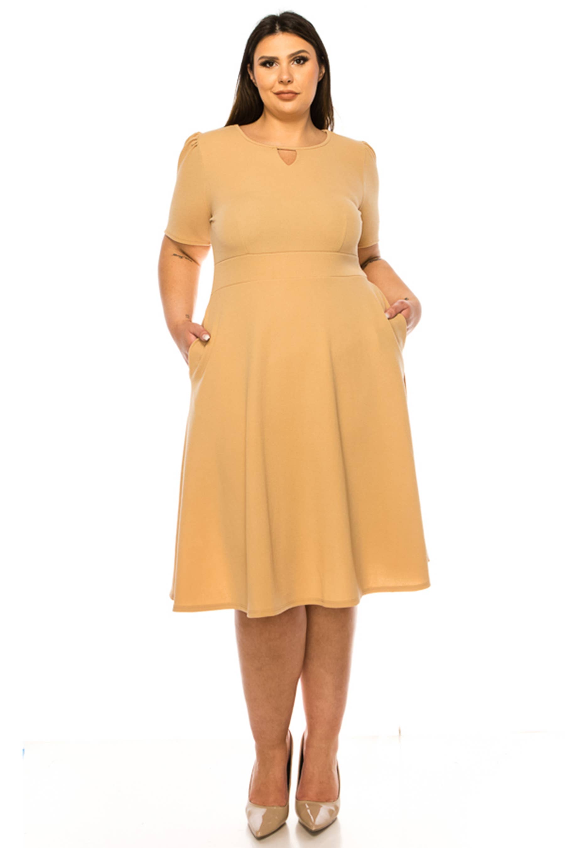 MOA COLLECTION - Wholesale Dress - Women's - Women's Plus Size Dress with Puff Sleeves and Keyhole Front20