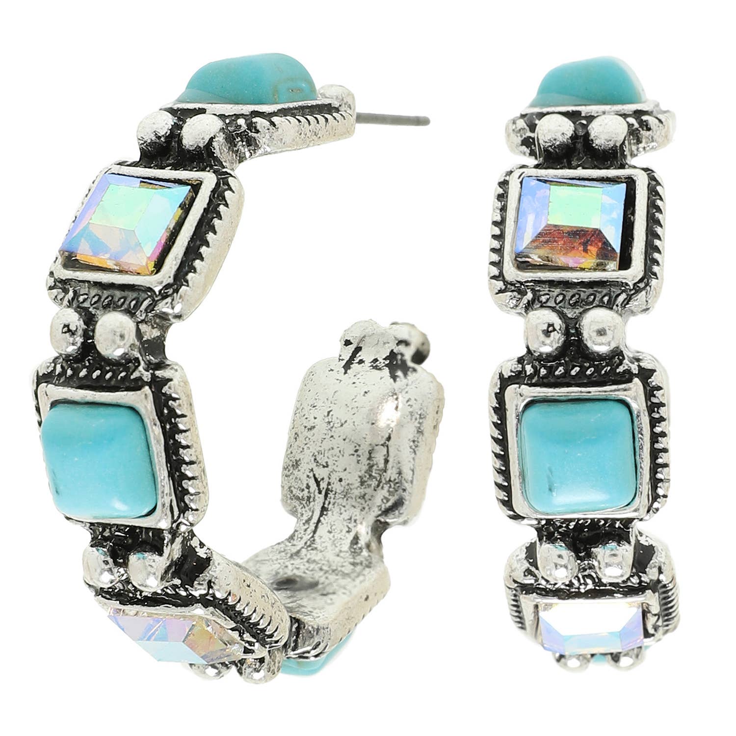 SP Sophia Collection - Wholesale Hoop Earrings - Western Crystal Turquoise Hoop Earrings 0