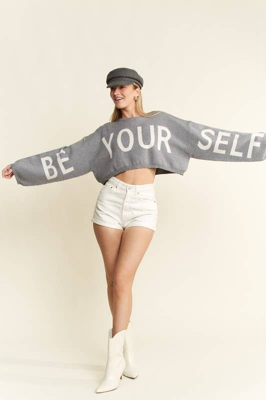 JADE BY JANE - Wholesale Knit Sweater - Women's - BE YOUR SELF SWEATER CROP TOP1