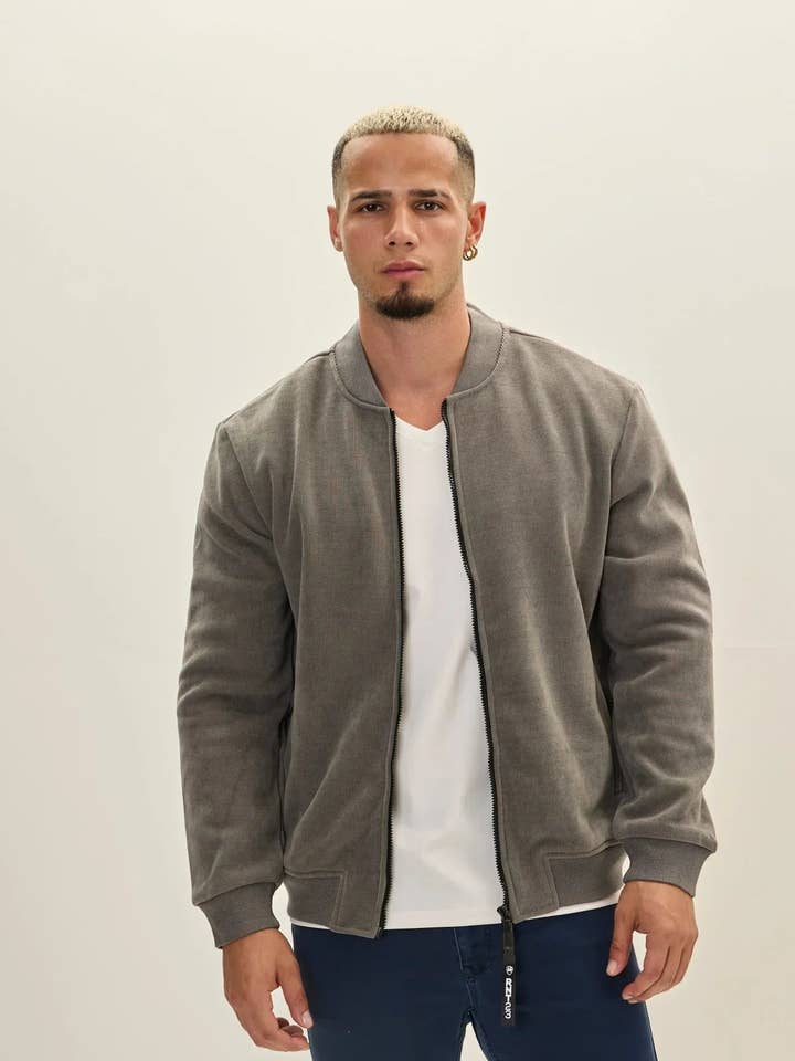 Men's Lined Bomber Jacket - Grey for wholesale by Ron Tomson