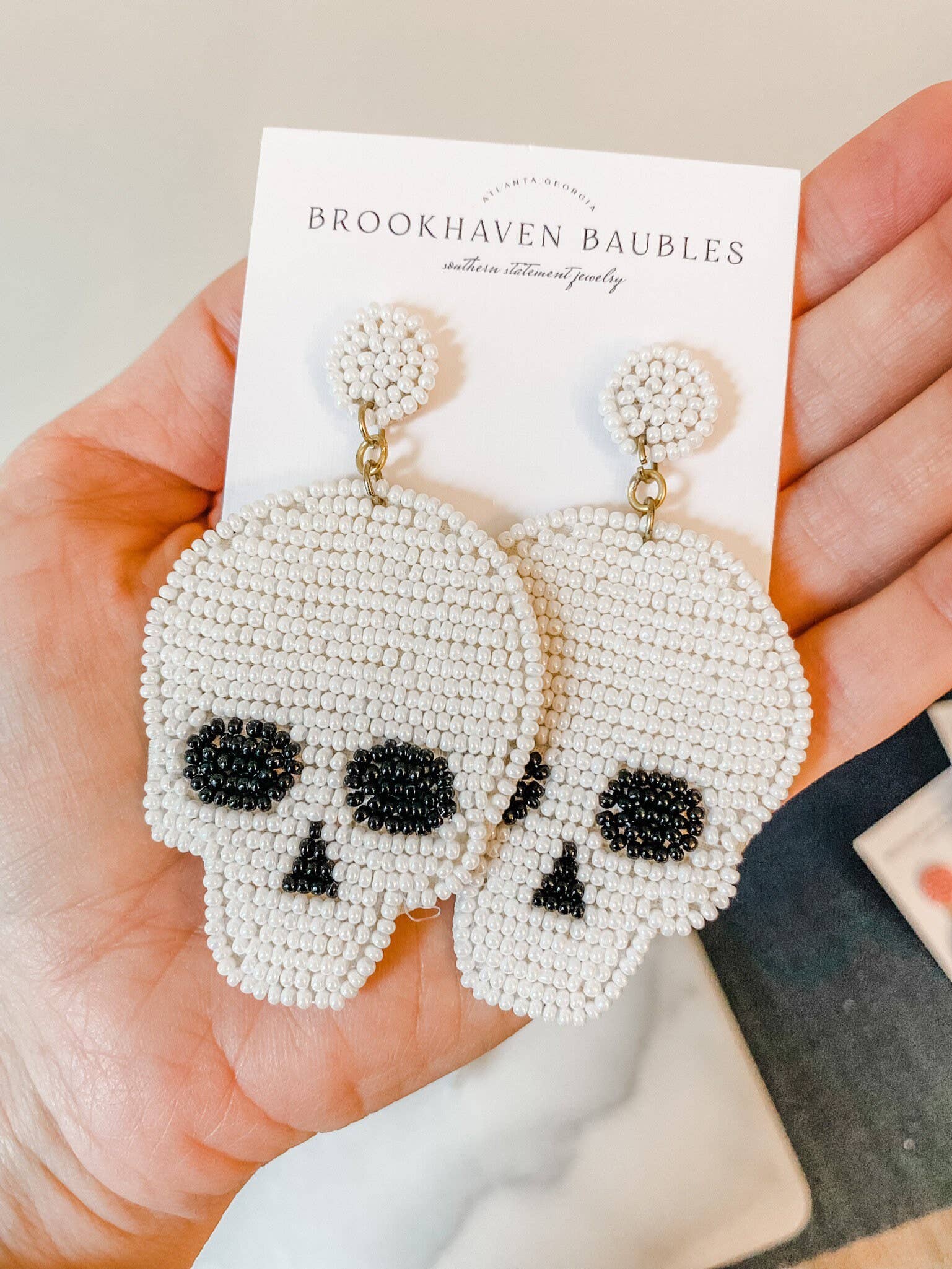 Brookhaven Baubles - Wholesale Dangle earrings - Halloween Skull Beaded Southern Statement Earrings2