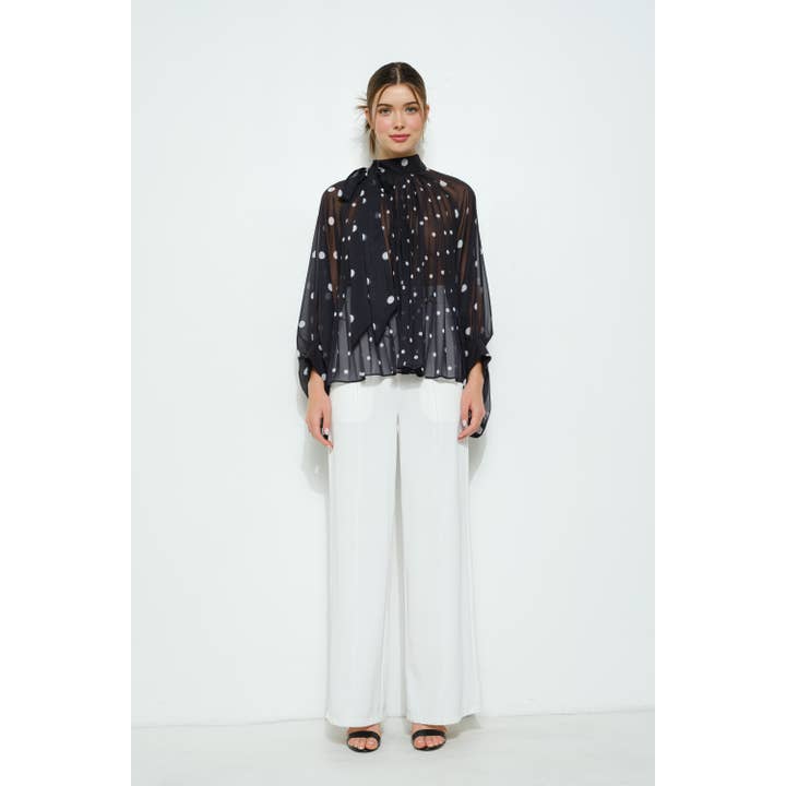 INA - Wholesale Blouse - Women's - Polka Dot Pleated Chiffon Blouse