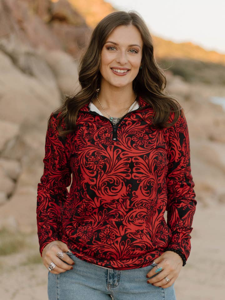 Pull Tailgate Party rouge et noir pour la vente par Sterling Kreek