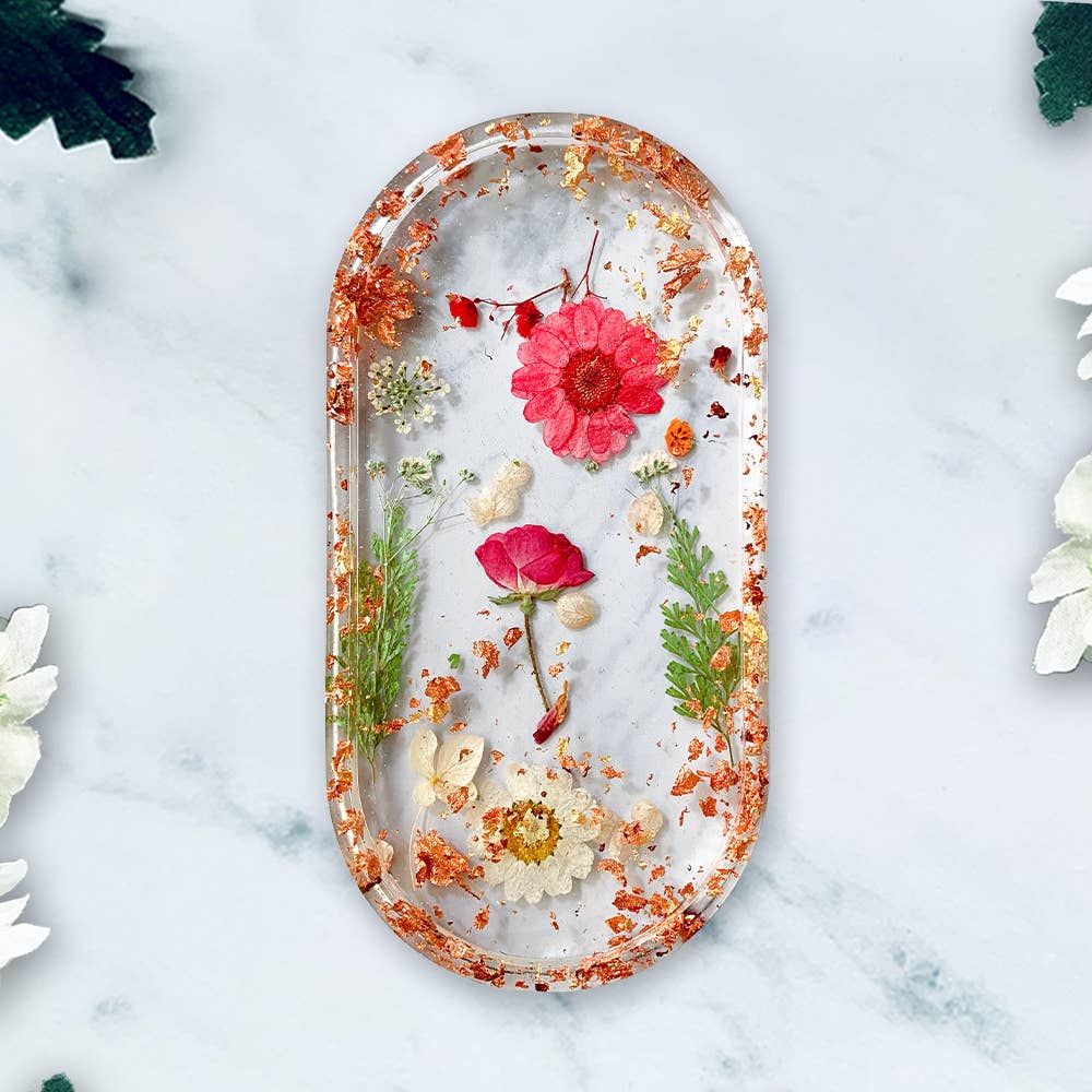 Jen Lashua | Home Decor & Gifts - Wholesale Jewelry Dish - Trinket Dish | Handmade | Clear w/ Real Red & Pink Flowers3