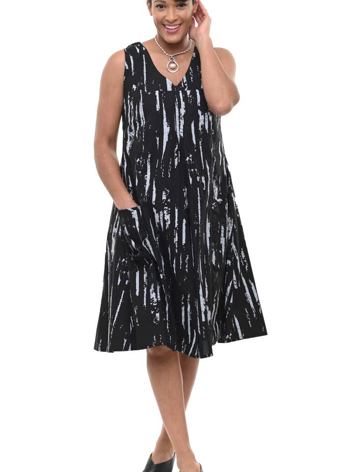 CV656 Poppie Jurk in Zwart Grijs Airbrush voor wholesale door Tulip Clothing